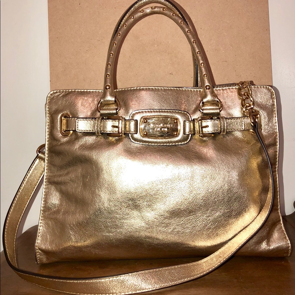 Michael Kors gold leather purse, over shoulder bag